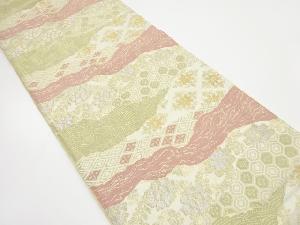 アンティーク　霞に花・古典柄織り出し袋帯（着用可）